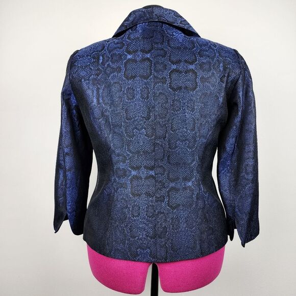 Bigio Animal Print Blazer Blue Black Snakeskin Jacket Acetate Size 10 - Picture 3 of 15